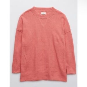 Aerie Coral Pink Cozy Up Ribbed Cotton Blend Plush Oversized Sweater